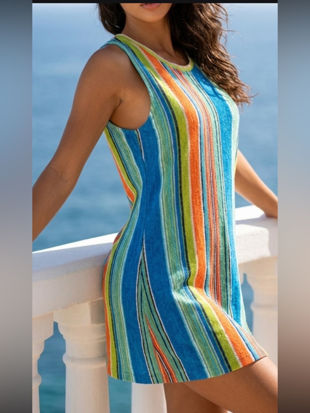 Vintage stripe Terry Cloth swimsuit coverup / Summer mini dress. EUC size L